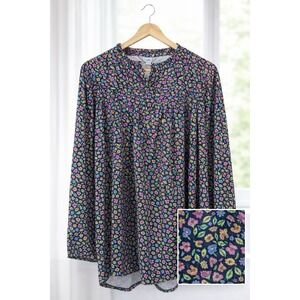 New Croft & Barrow 1/2 Button Popover Yoke Top Office Navy Pink Floral Size XL